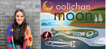 Author Samantha Beynon with her book Oolichan Moon