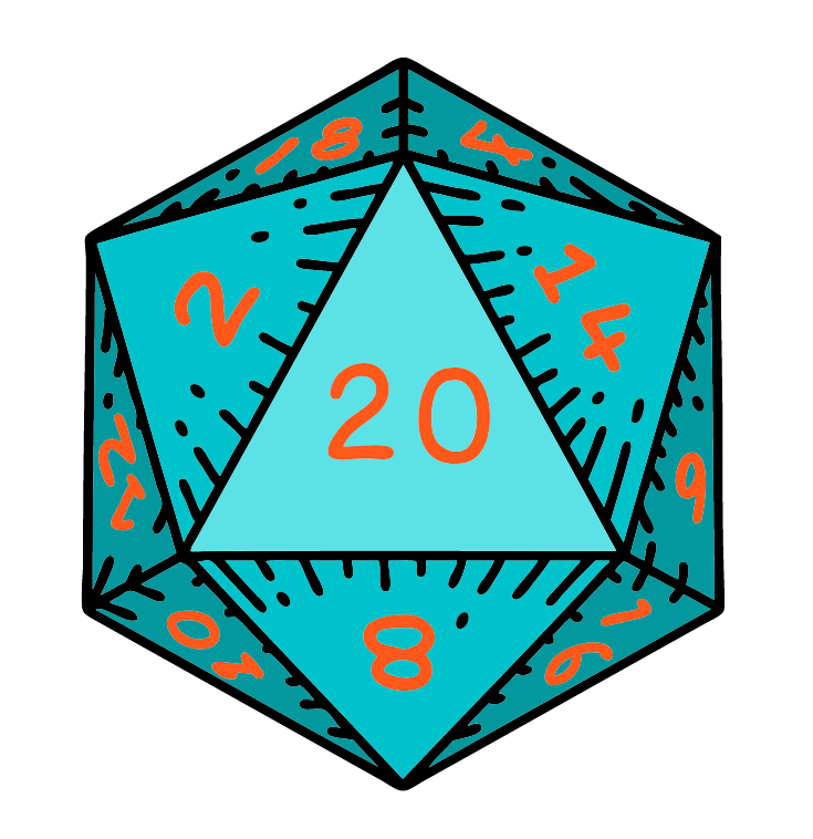 Teal coloured many-sided numbered dice.