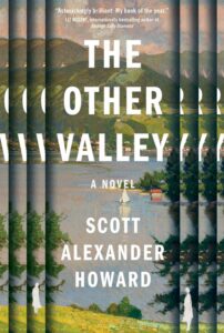 Book cover of The Other Valley by Scott Alexander Howard shows the image of a lake with mountains in the background, green grass in the foreground.