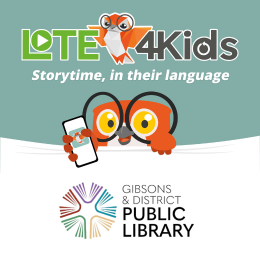 LOTE4Kids: storytime in their language shows a graphic of an orange owl wearing glasses and holding a smart phone.