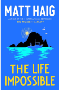 Matt Haig's book cover of The Life Impossible shows a boat on the water. There's a black mountain and moonlight in the background.